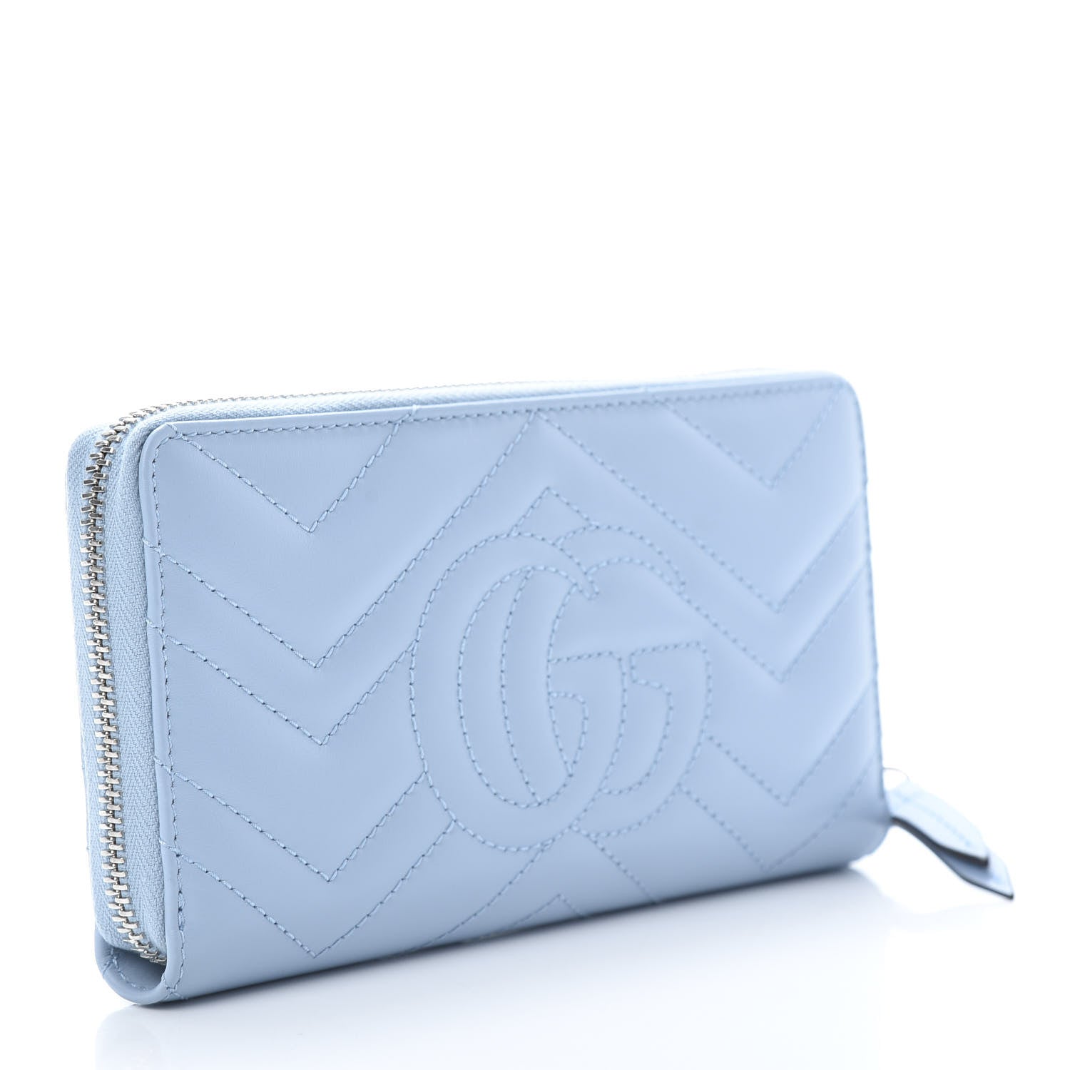 Gucci Calfskin Matelasse GG Marmont Zip Around Wallet Porcelain Light Blue 3 of 9