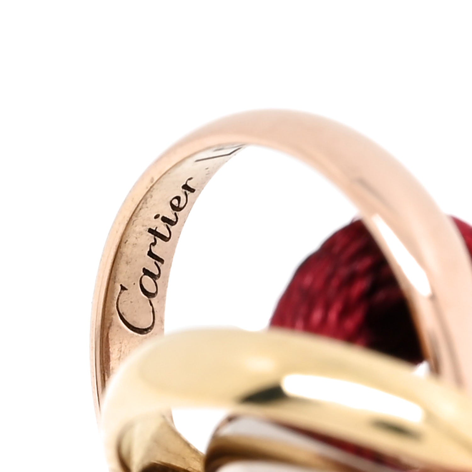 Cartier 18K Pink Yellow White Gold Trinity Cord Bracelet Red 3 of 4