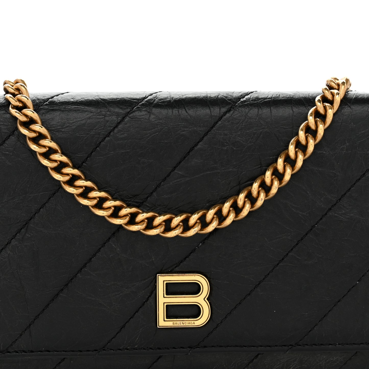 Calfskin Quilted Crush Wallet On Chain Black