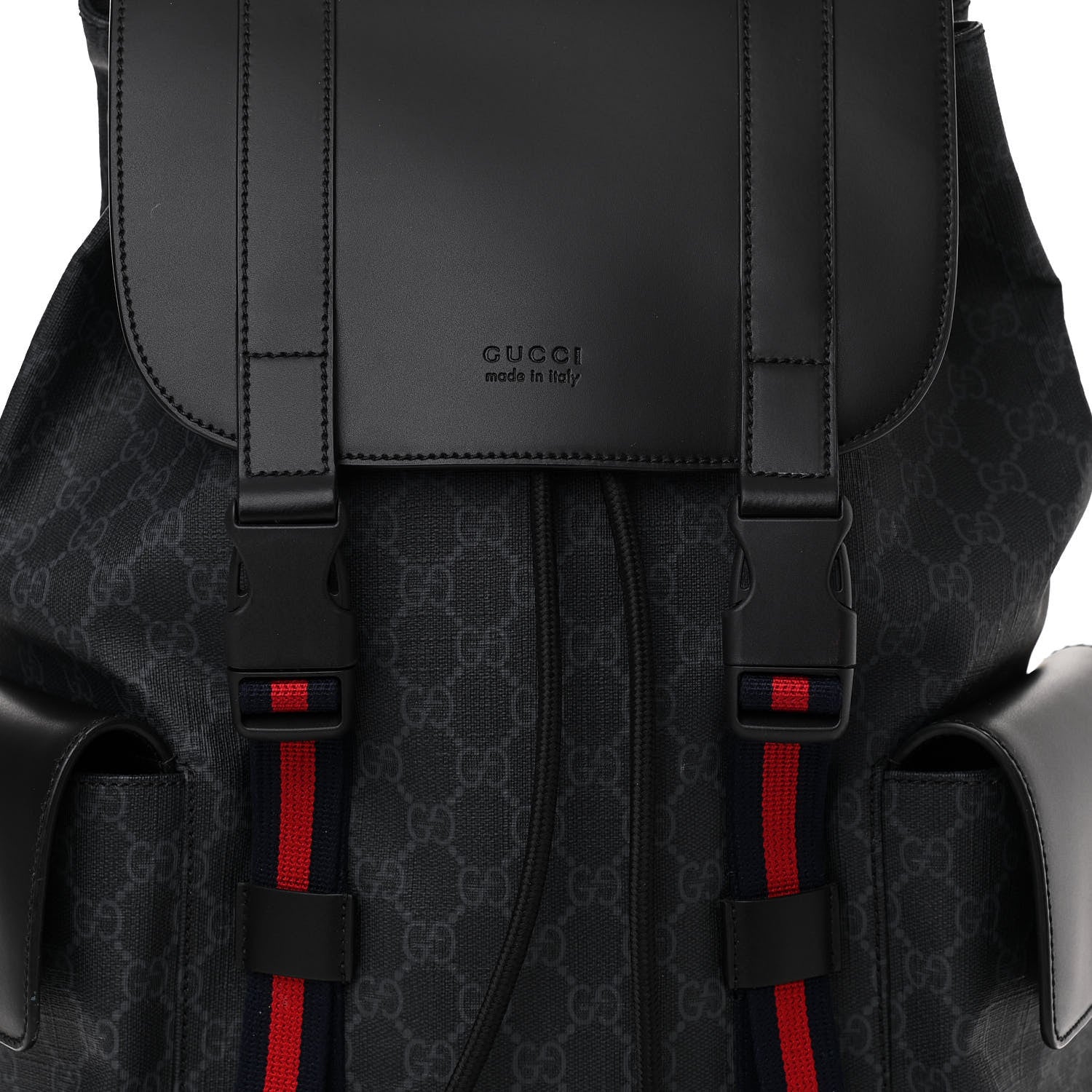 Gucci Soft GG Supreme Monogram Appia Calfskin Web Double Buckle Backpack Black 9 of 12