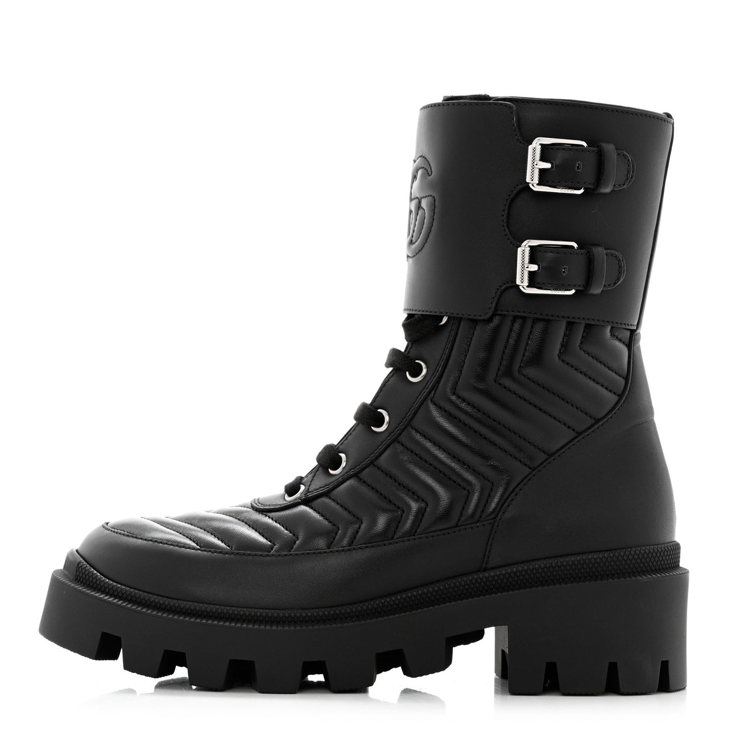 Nappa Frances GG Matelasse Platform Combat Boots 36 Black