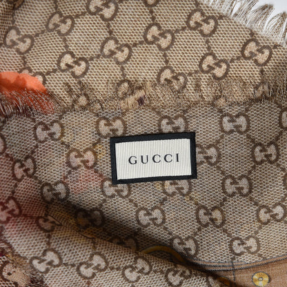 Gucci Wool Jacquard GG Monogram Big Panshie Fringe Shawl Dark Purple Beige 5 of 5
