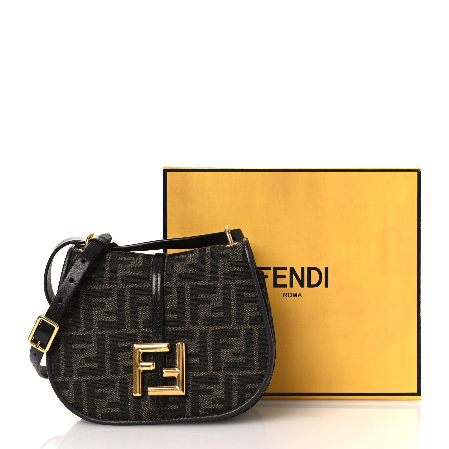 Fendi Fabric Jacquard Vitello Cher Cuoio FF 1974 Small Fendi C'mon