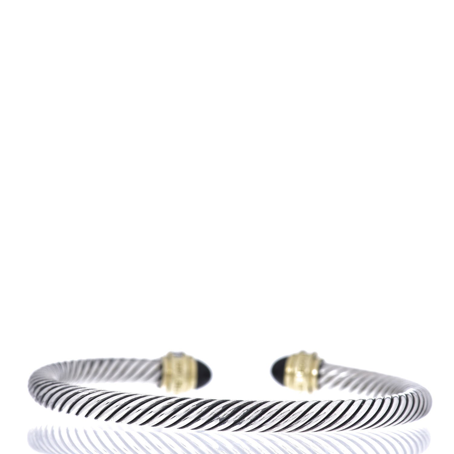 David Yurman Sterling Silver 18K Yellow Gold Diamond Black Onyx 5mm Cable Classics Bracelet 3 of 4