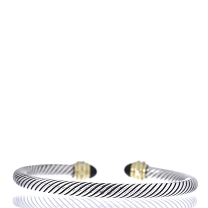 David Yurman Sterling Silver 18K Yellow Gold Diamond Black Onyx 5mm Cable Classics Bracelet 3 of 4