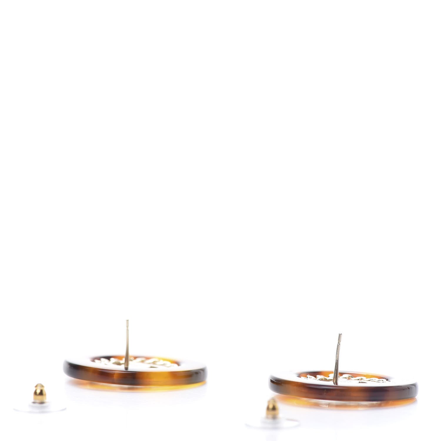 Chanel Resin CC Earrings Tortoise Gold 3 of 5