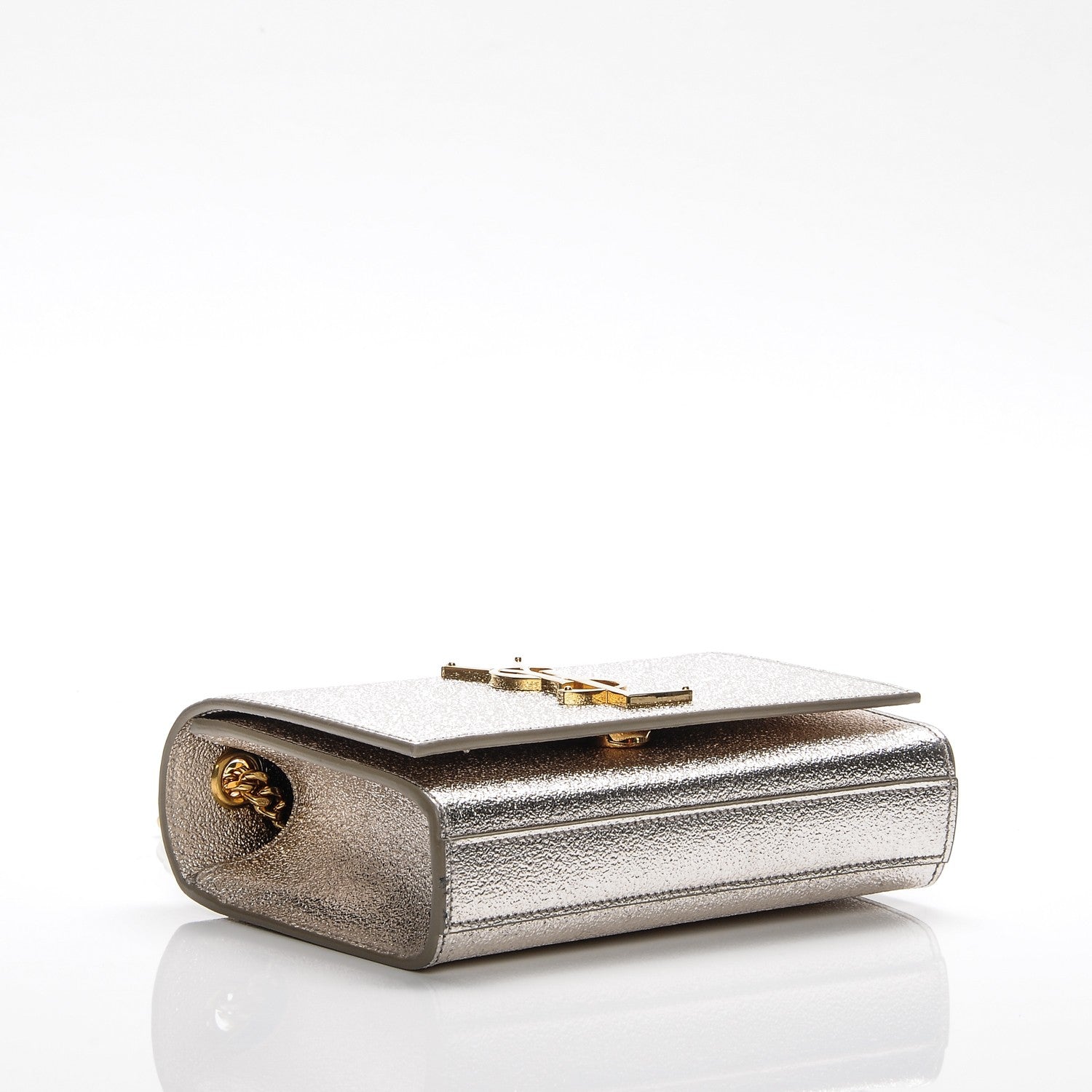 Saint Laurent Metallic Calfskin Small Classic Monogram Kate Satchel Pale Gold 4 of 6