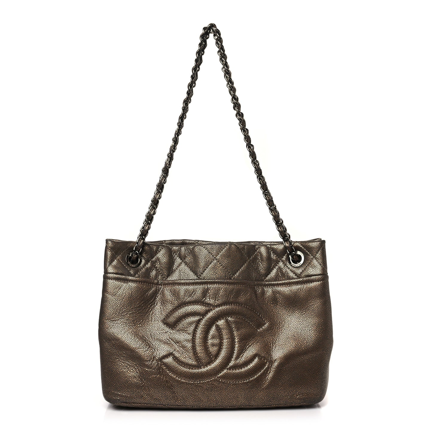 Metallic Caviar Quilted Large Timeless CC Soft Tote Bronze