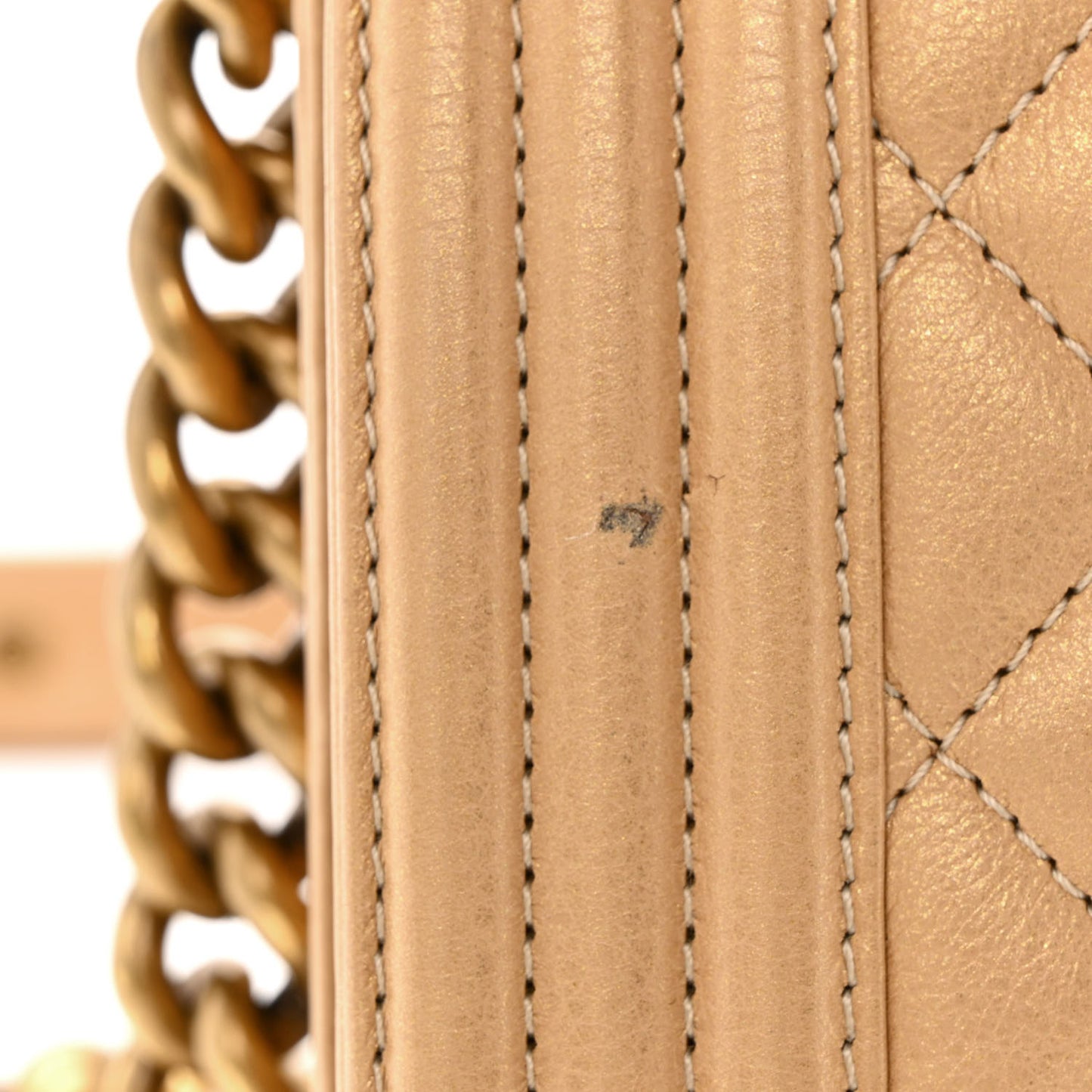 Metallic Calfskin Quilted Medium Boy Flap Gold