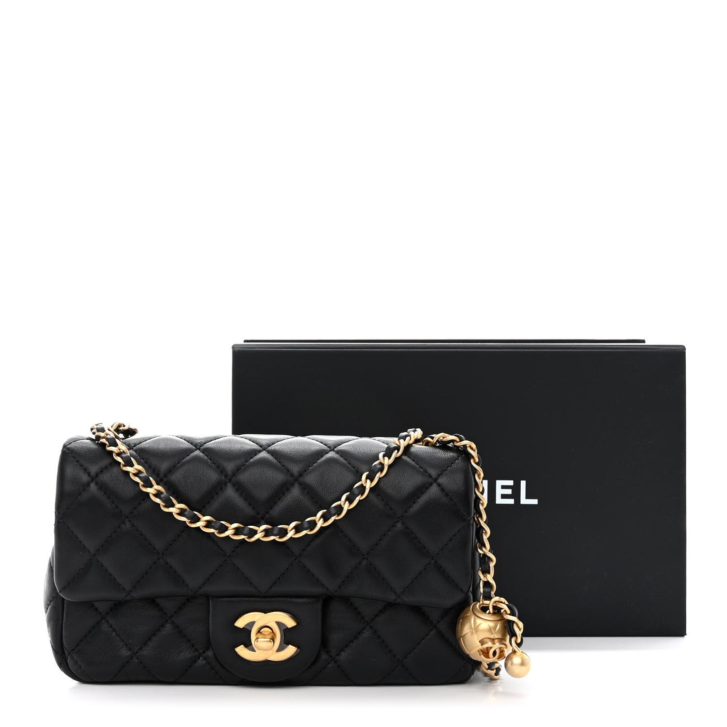 Lambskin Quilted Mini Pearl Crush Rectangular Flap Black