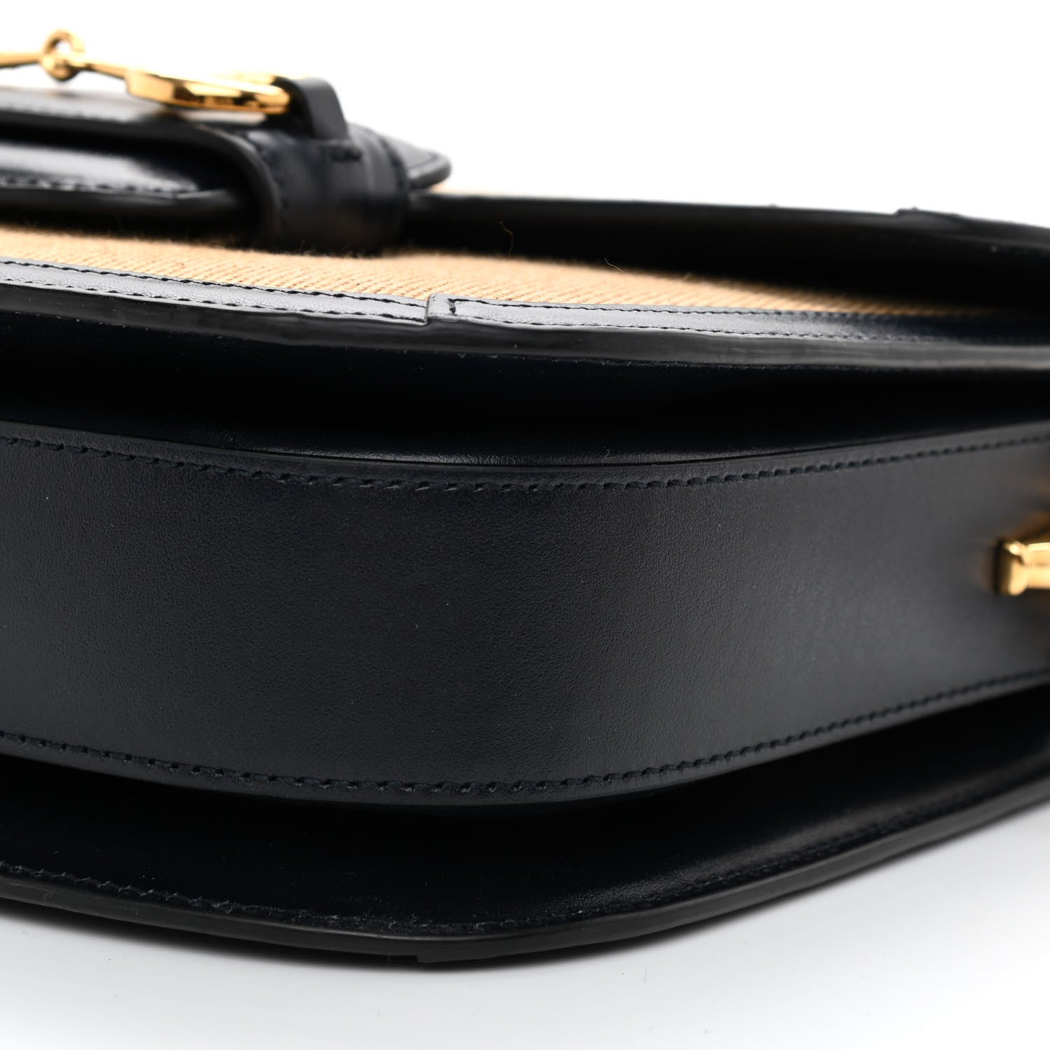 Gucci Vintage Rice Canvas Plutone Calfskin Horsebit 1955 Shoulder Bag Beige Black 8 of 9