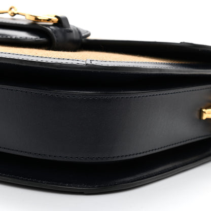 Gucci Vintage Rice Canvas Plutone Calfskin Horsebit 1955 Shoulder Bag Beige Black 8 of 9