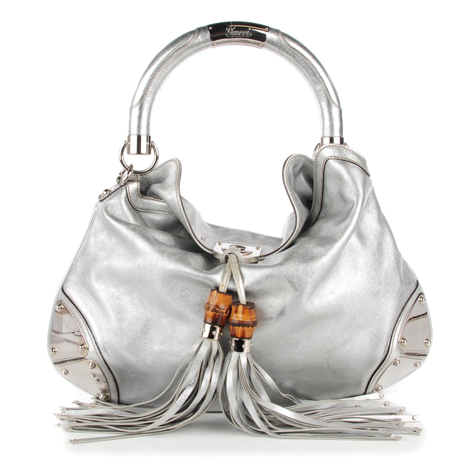 Gucci Metallic Calfskin Medium Indy Top Handle Hobo Silver 1 of 8