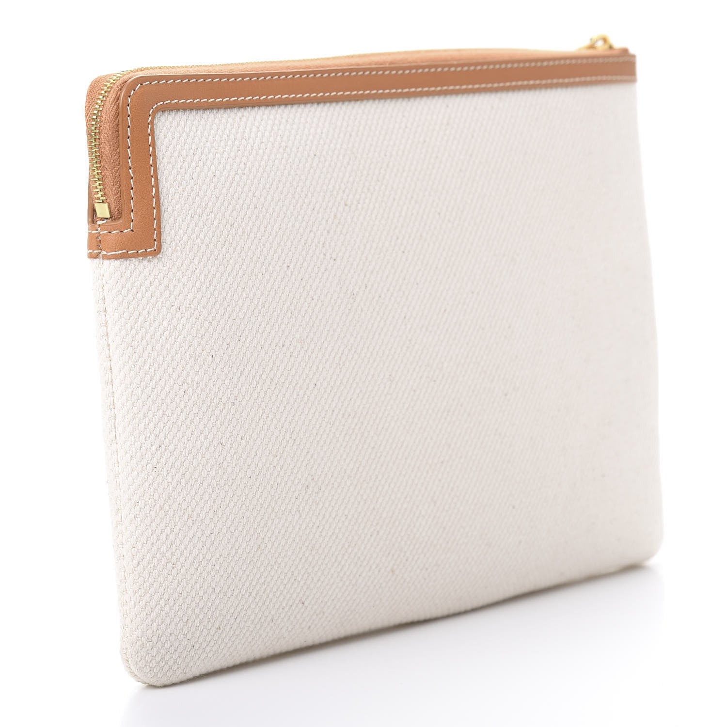 Celine Cotton Canvas Calfskin Logo Large Pouch Natural 3 of 7
