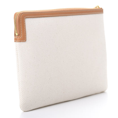 Celine Cotton Canvas Calfskin Logo Large Pouch Natural 3 of 7