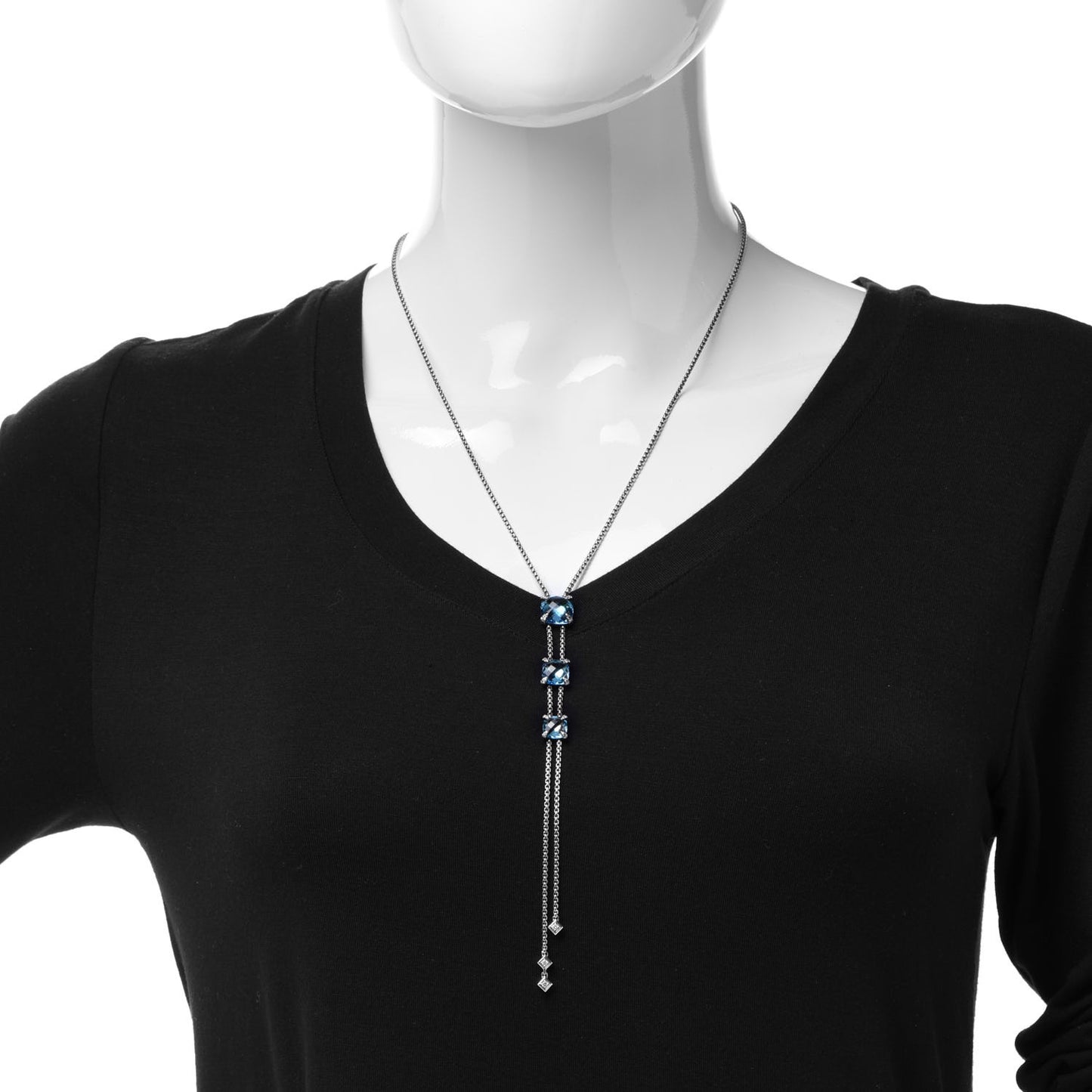 Sterling Silver Diamond Blue Topaz Chatelaine Y Necklace