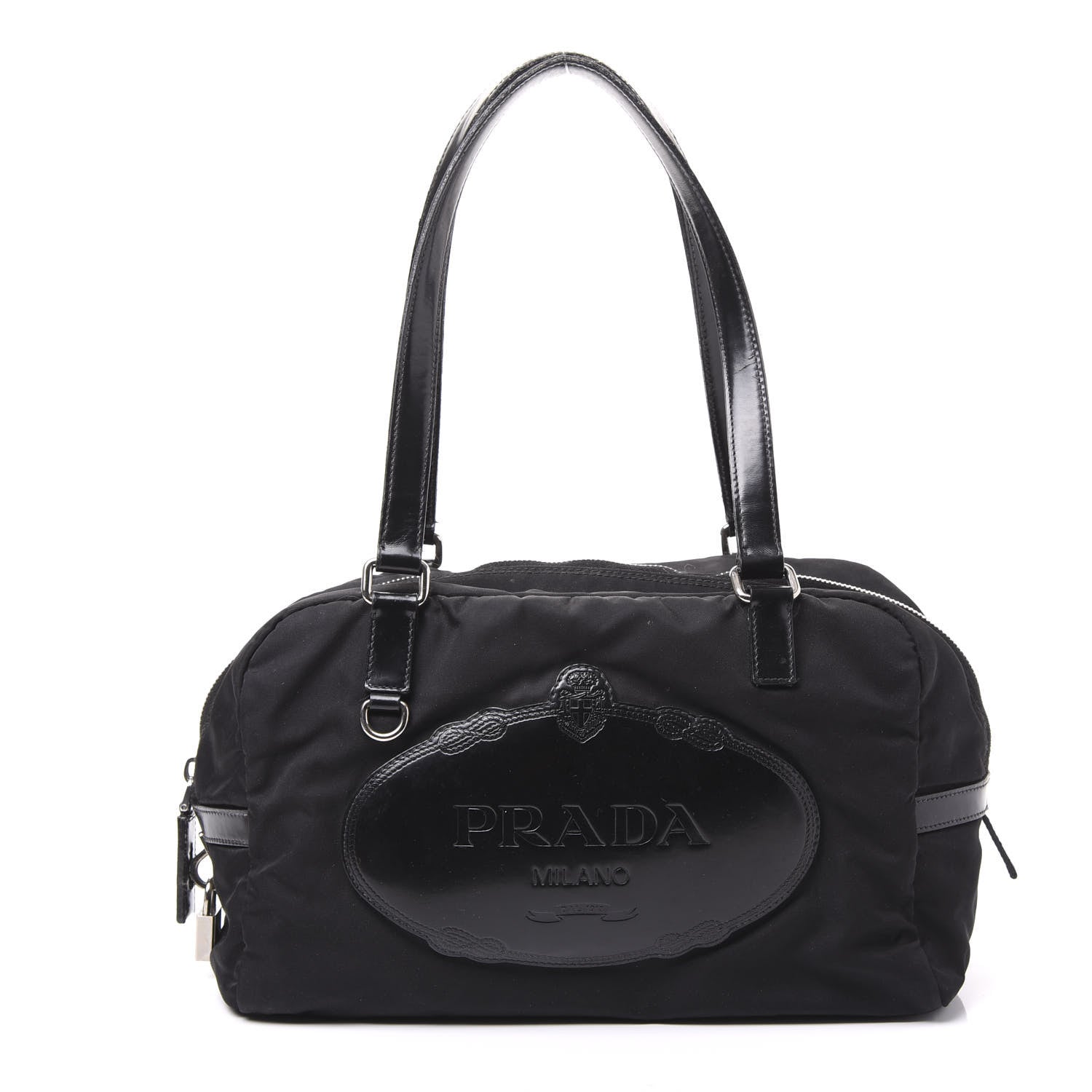 Prada Tessuto Nylon Calfskin Logo Shoulder Bag Black 1 of 8