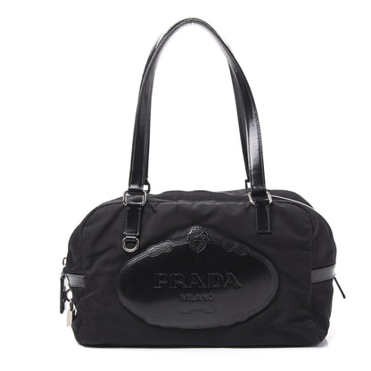 Prada Tessuto Nylon Calfskin Logo Shoulder Bag Black 1 of 8
