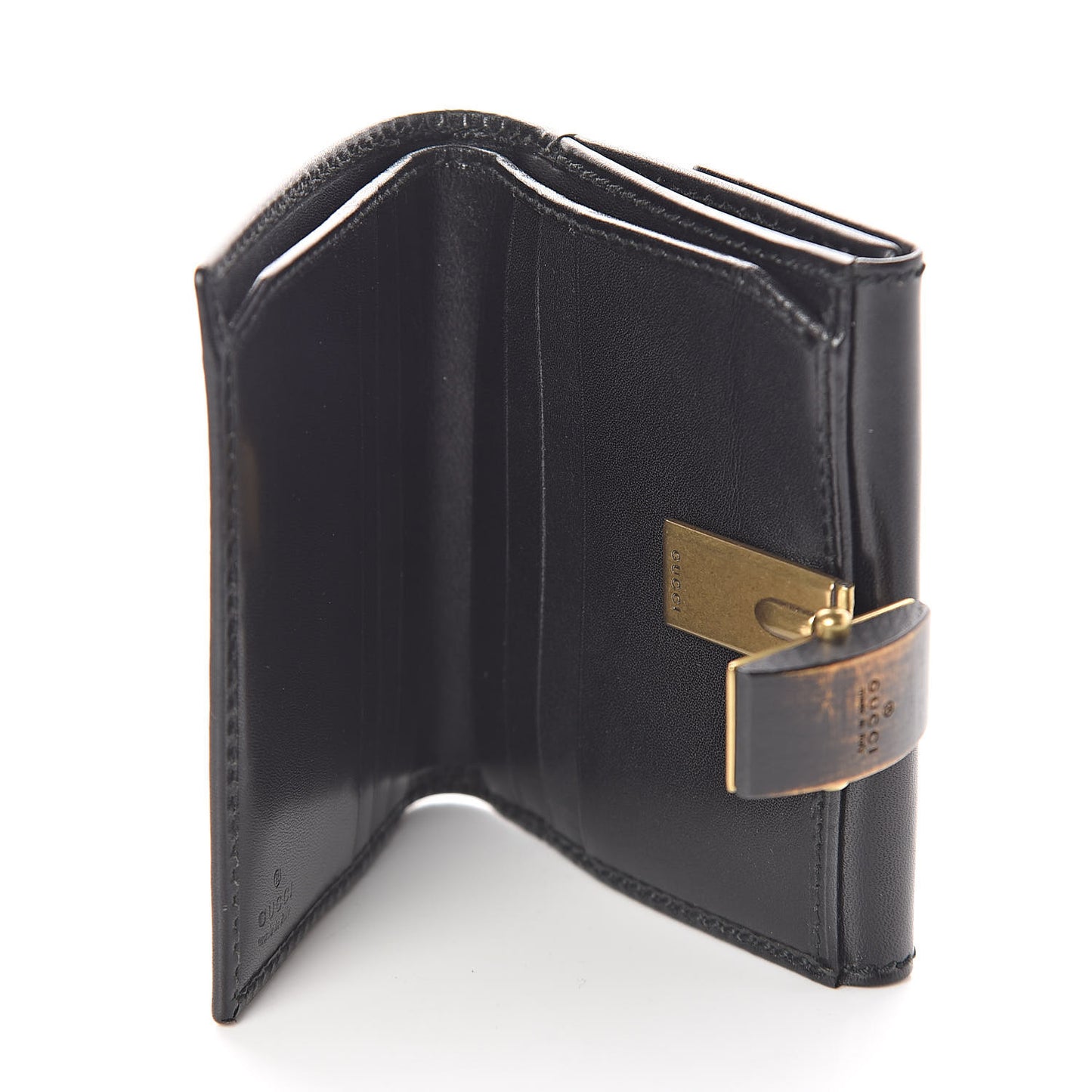 Calfskin Wood French Flap Wallet Black