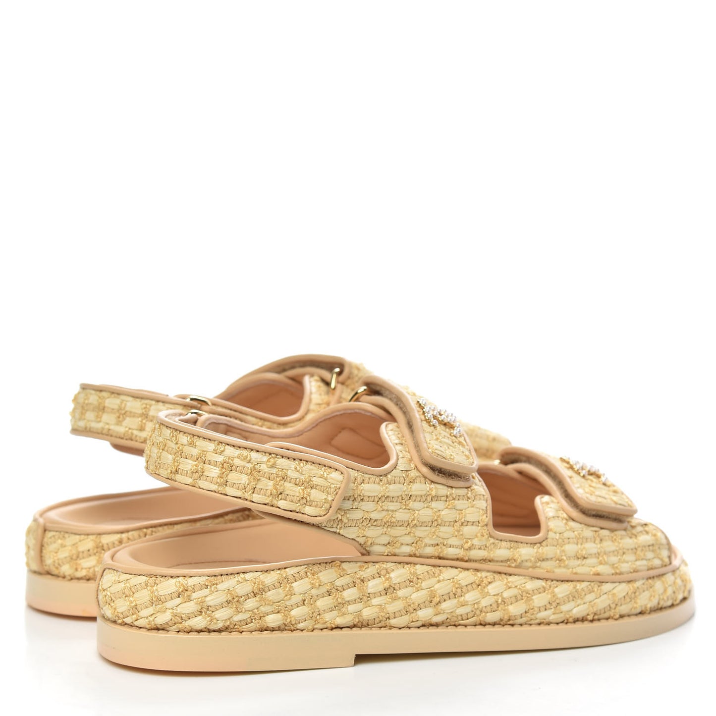 Braided Fabric Velcro Dad Sandals 36 Beige