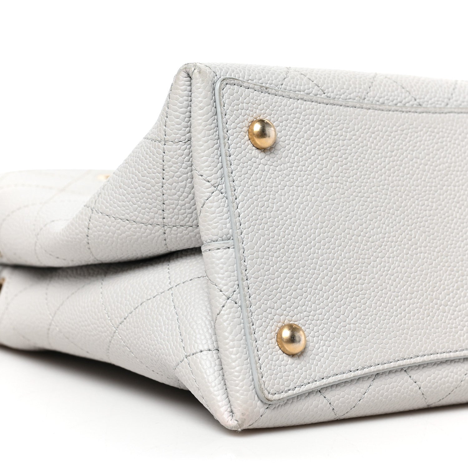 Chanel Caviar Diamond Stitched CC Bucket Drawstring Bag Light Grey 12 of 15