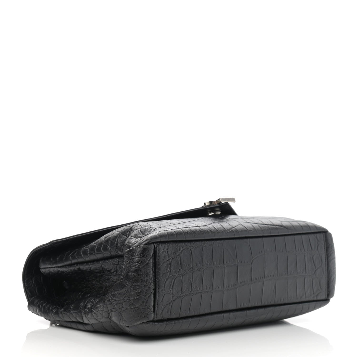 Saint Laurent Calfskin Crocodile Embossed Monogram Large College Satchel Black 4 of 12