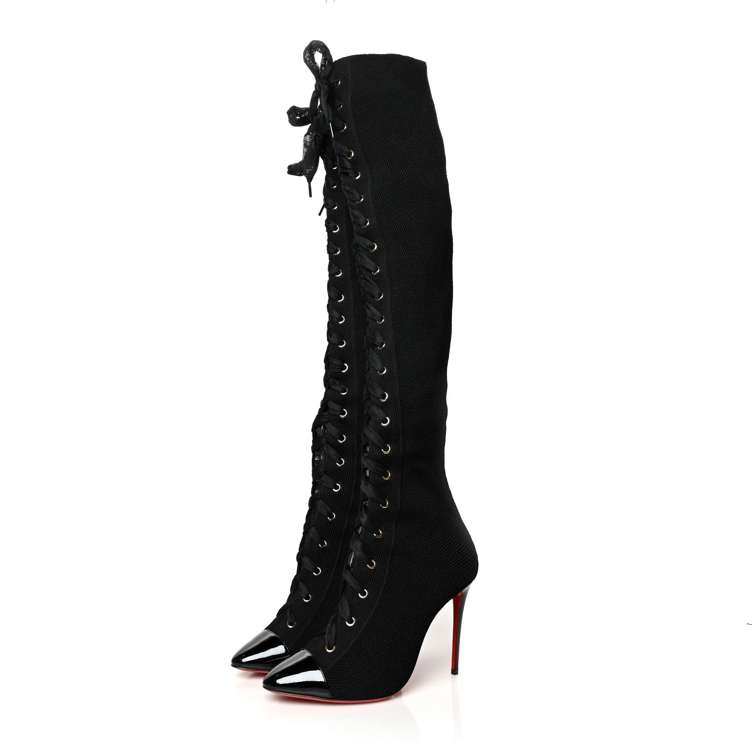 Christian Louboutin Patent Maille Tricot Frenchie 100 Sock Boots 37.5 Black 3 of 7