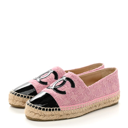 Chanel Tweed Patent CC Espadrilles 37 Pink Black 3 of 8