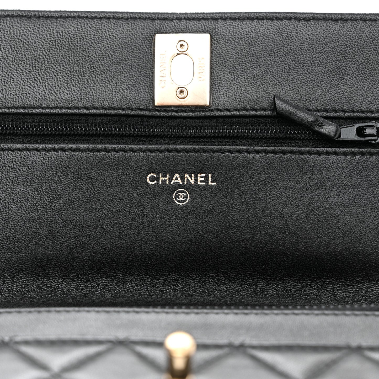 Lambskin Quilted Trendy CC Wallet On Chain WOC Black