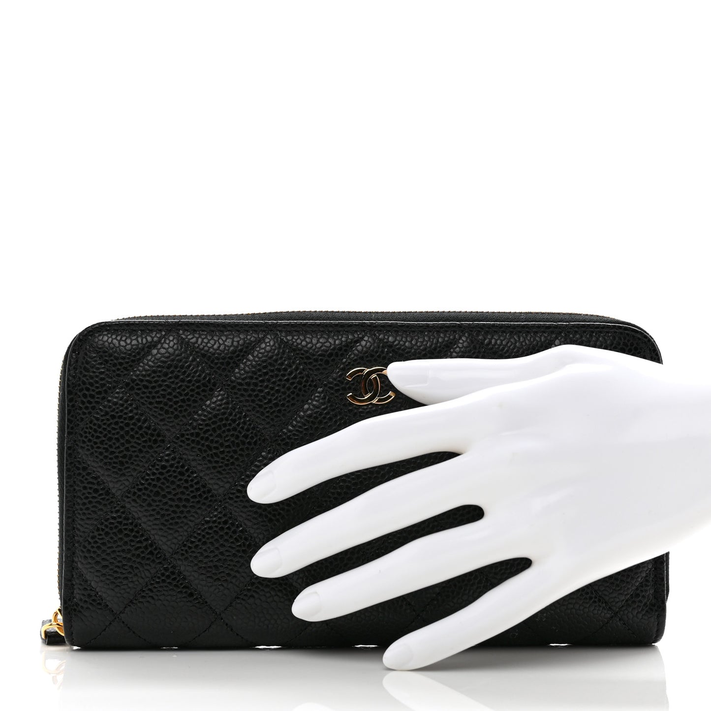 Caviar Quilted Large Gusset Zip Around Wallet Black