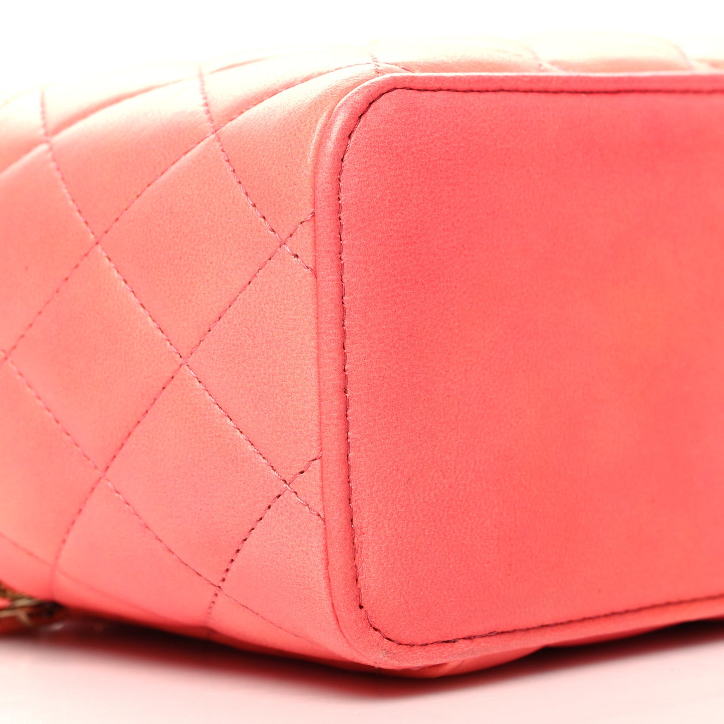 Lambskin Quilted Ombre Small Top Handle Vanity Case With Chain Coral