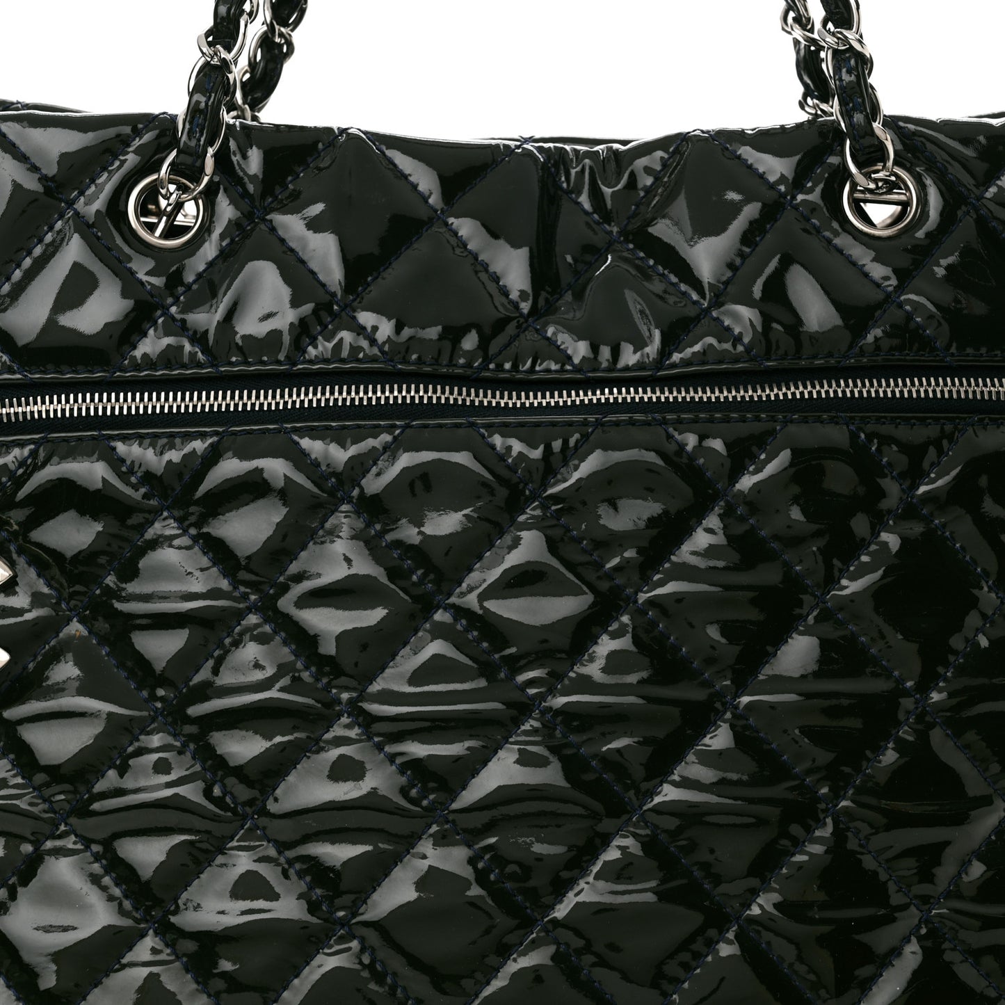 Patent Quilted Chic and Glitter Large Tote Navy Blue