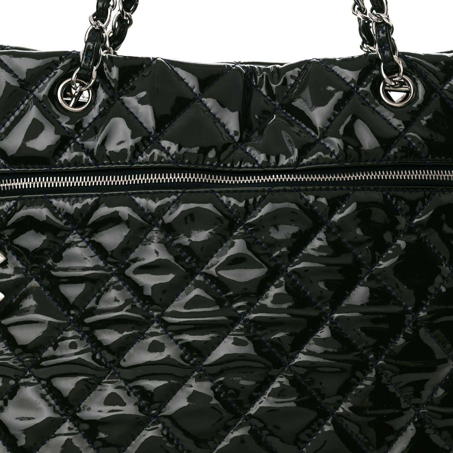 Chanel Patent Quilted Chic and Glitter Large Tote Navy Blue 8 of 12
