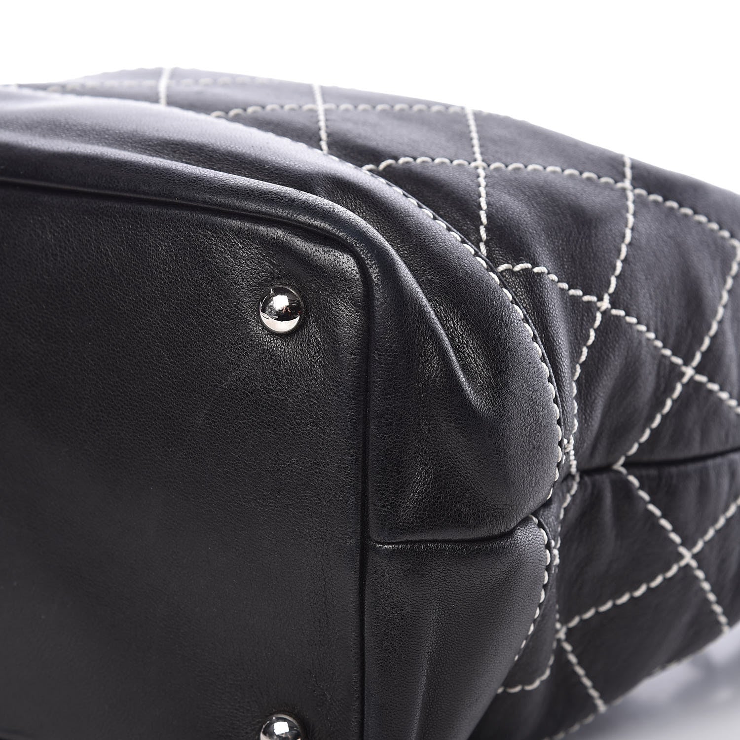 Chanel Lambskin Contrast Stitch Small Drawstring Tote Black 14 of 14