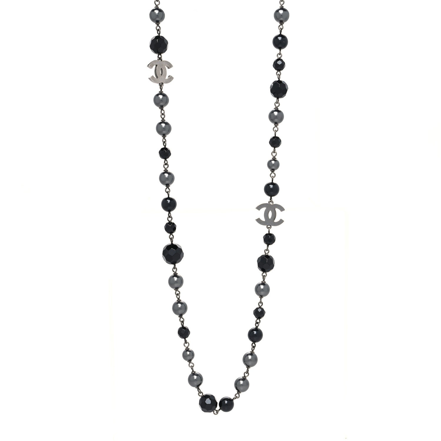 Chanel Ruthenium Pearl Beaded CC Long Necklace Black 1 of 3