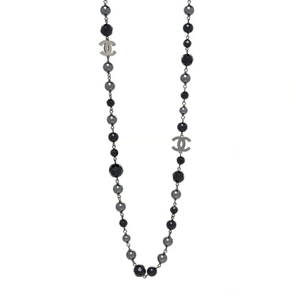 Chanel Ruthenium Pearl Beaded CC Long Necklace Black 1 of 3