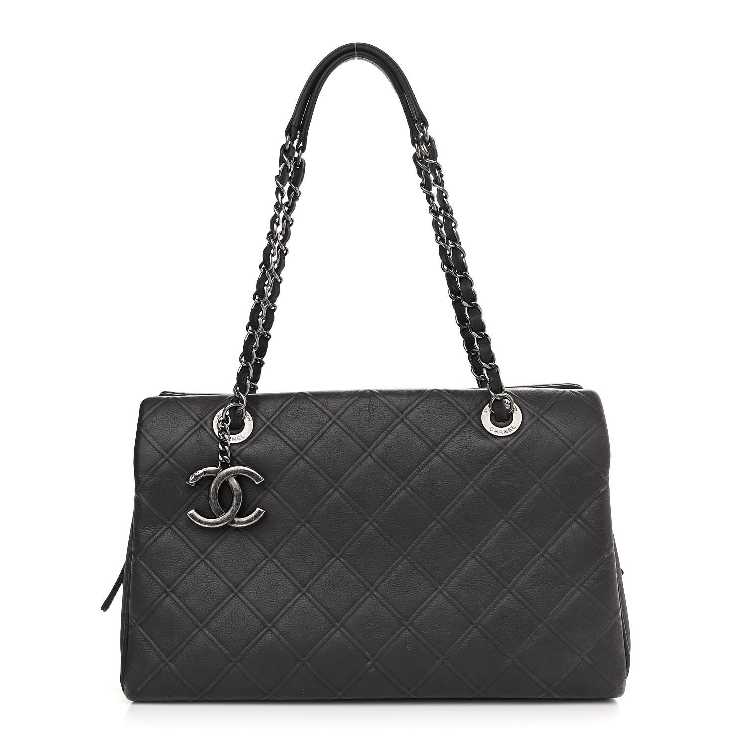 Chanel Calfskin Diamond Embossed Large CC Zip Shopping Tote Grey 1 of 12