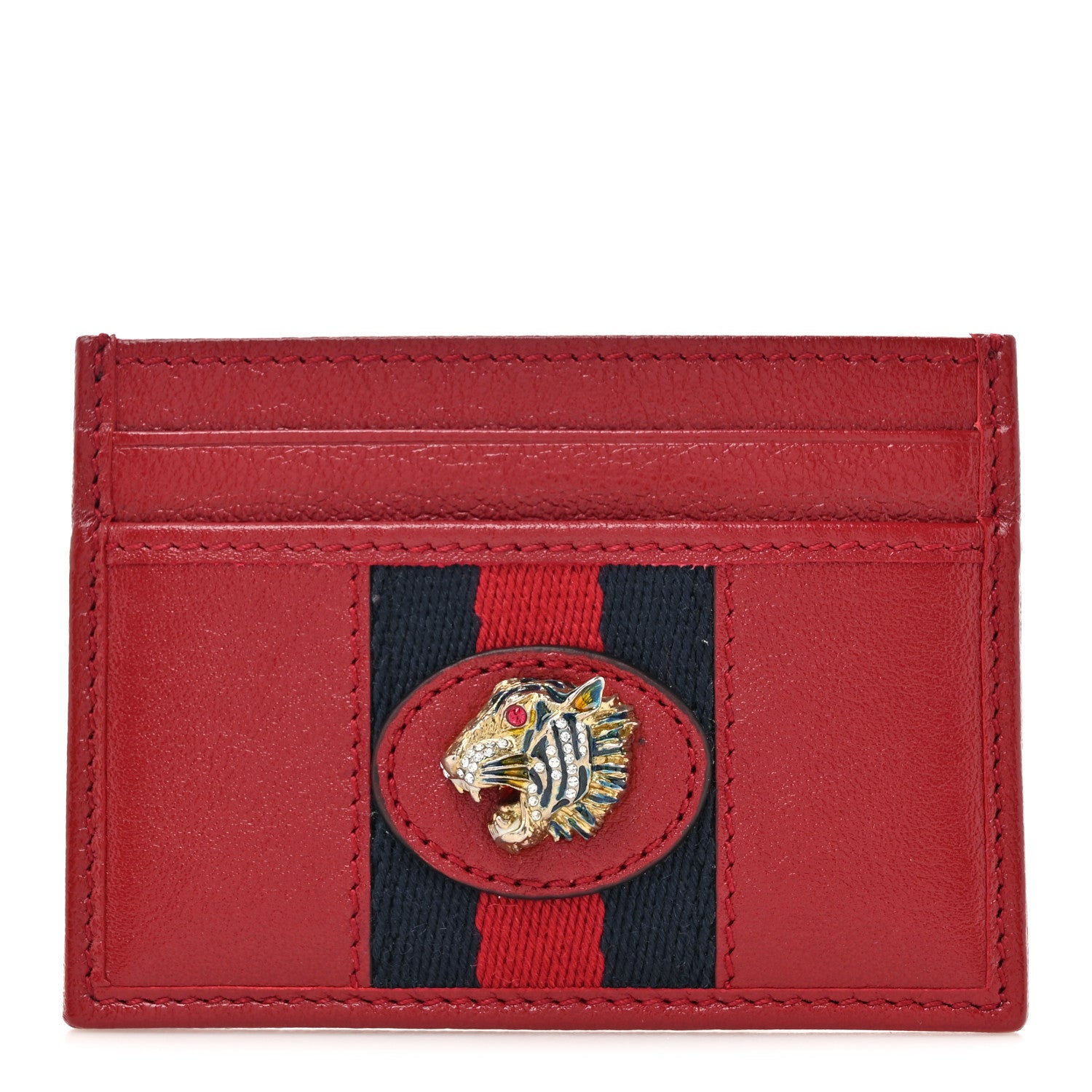 Gucci Calfskin Web Rajah Card Holder Red 1 of 7