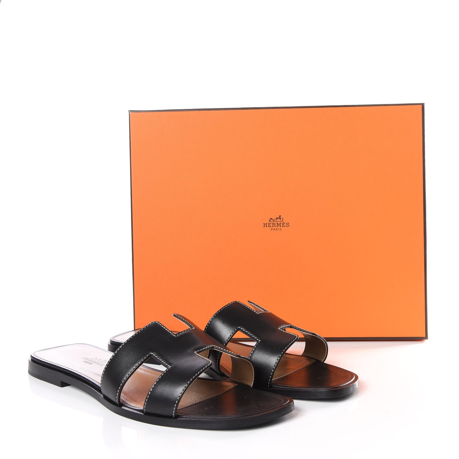 Hermes Box Calfskin Oran Sandals 39.5 Black 9 of 9