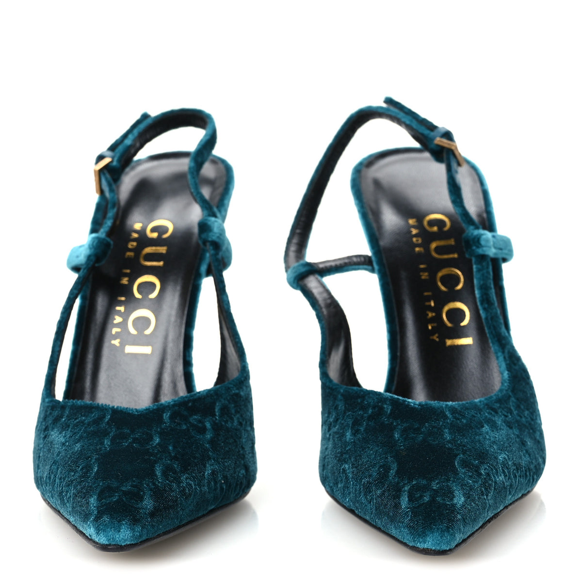 Velvet GG Monogram Slingback 115mm Pumps 37.5 Peacock