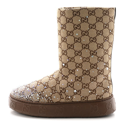 Gucci Monogram GG Strass Thermal Bootie 38.5 Camel Ebony 1 of 10