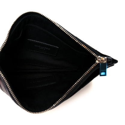 Saint Laurent Grain De Poudre Chevron Monogram Bill Pouch Black 5 of 9