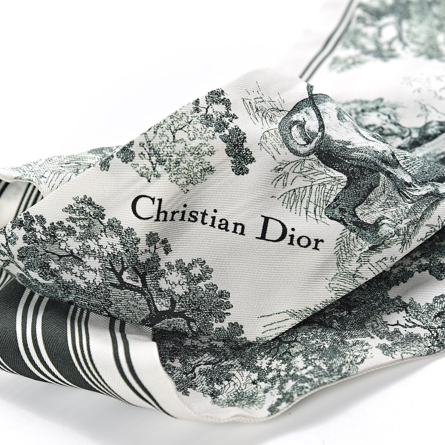 Christian Dior Silk Toile De Jouy Mitzah Scarf Green 5 of 5