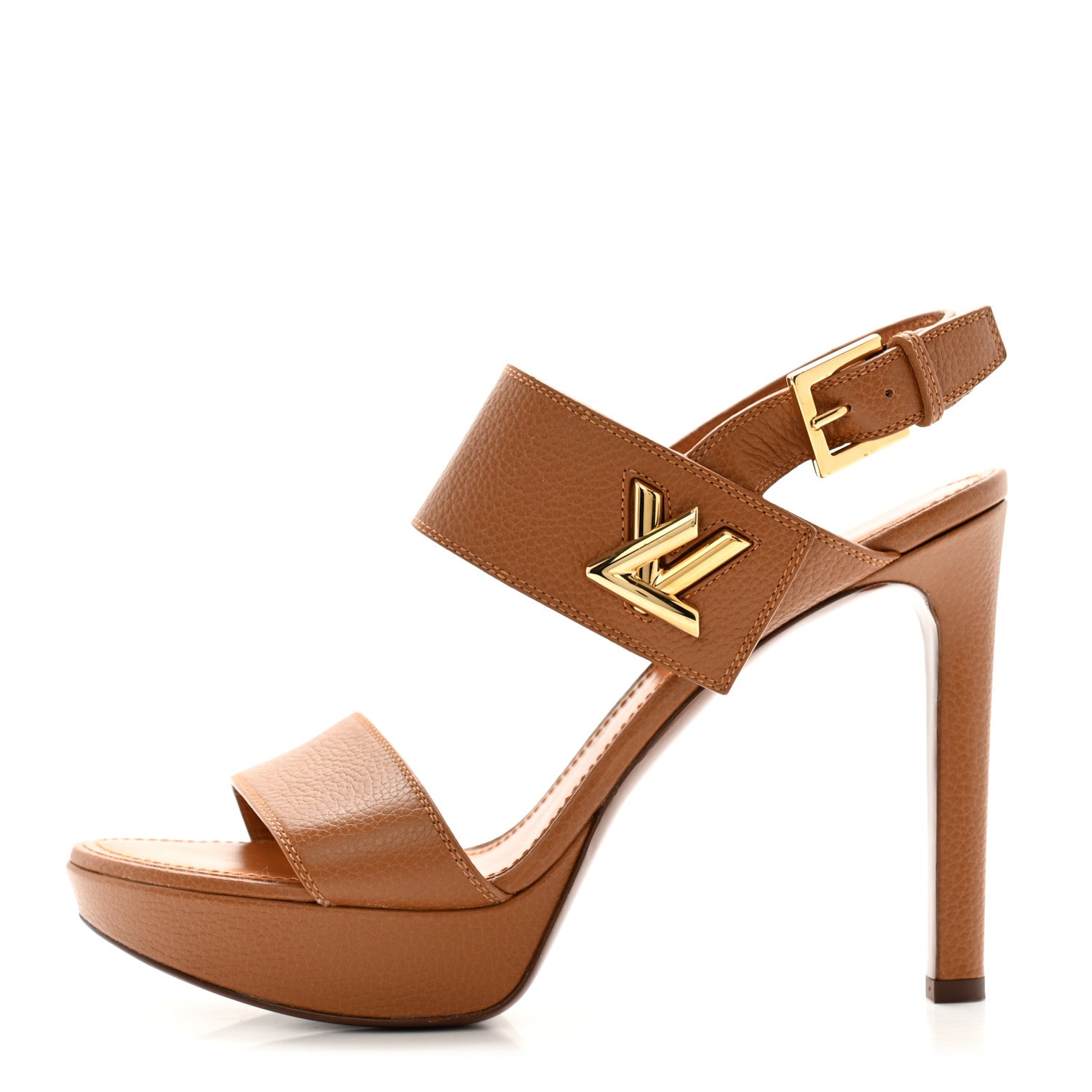 Louis Vuitton Grained Calfskin Horizon Platform Sandals 41 Cognac 1 of 12
