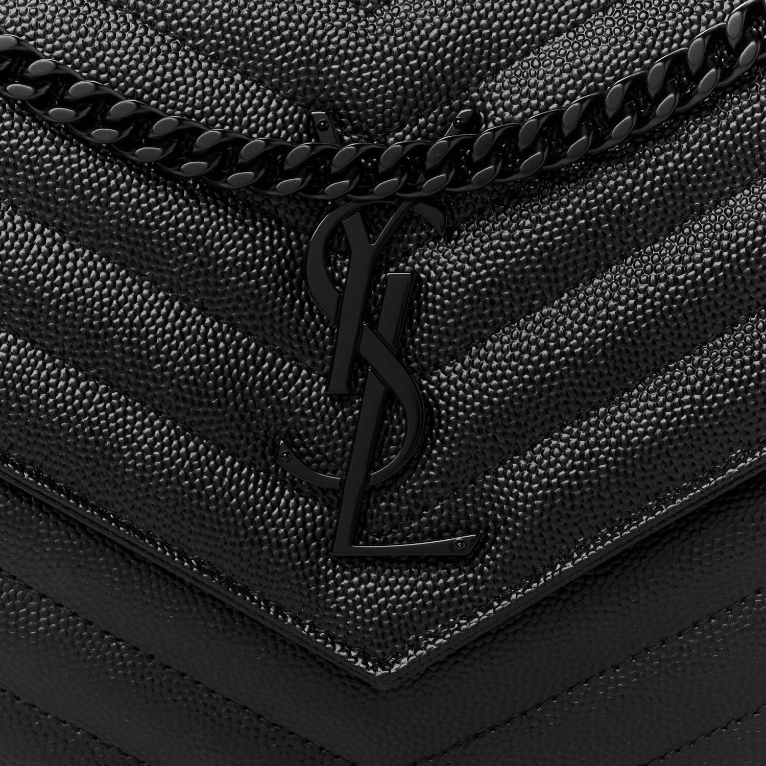 Saint Laurent Grain De Poudre Matelasse Chevron Monogram Monochrome Chain Wallet Black 7 of 9