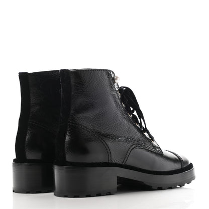 Chanel Shiny Calfskin Velvet Pearl Combat Short Boots 39 Black 4 of 12