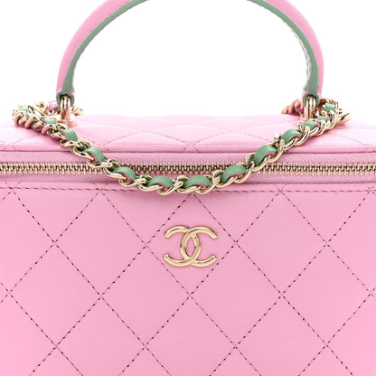 Chanel Lambskin Quilted Small Top Handle Vanity Case With Chain Lilac Light Green 8 of 10