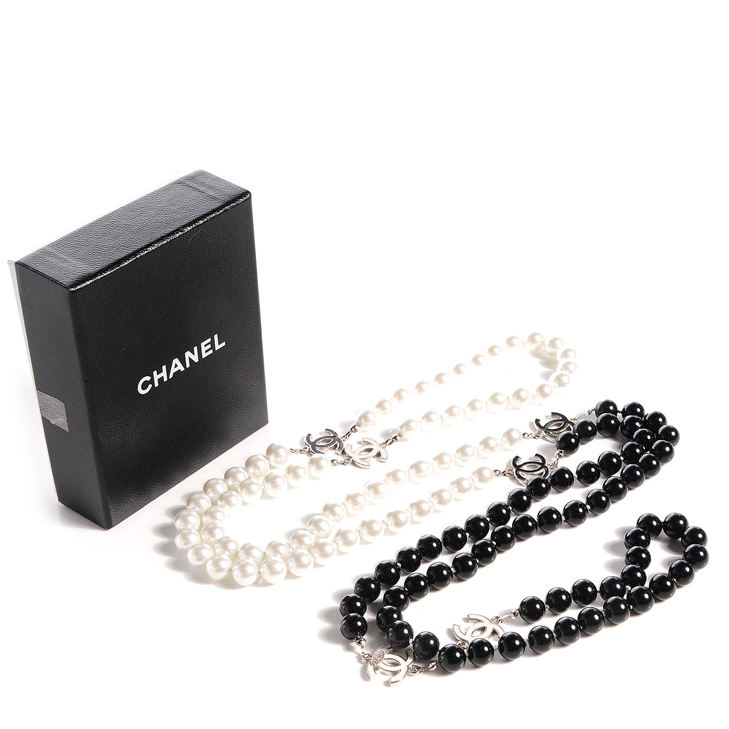 Chanel Pearl CC Beaded Long Necklace Black White 7 of 7