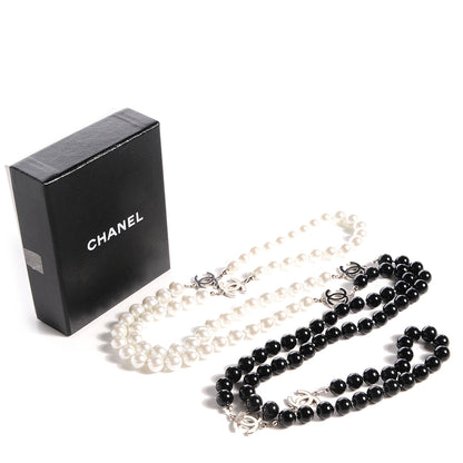 Chanel Pearl CC Beaded Long Necklace Black White 7 of 7