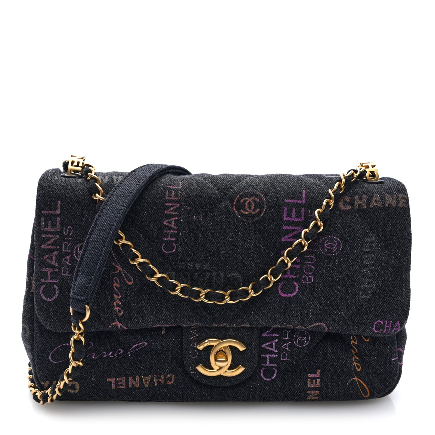 Denim Quilted Denim Mood Large Flap Black Multicolor